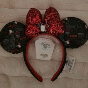 Italy Themed Disney Ears with Red Sequin Bow